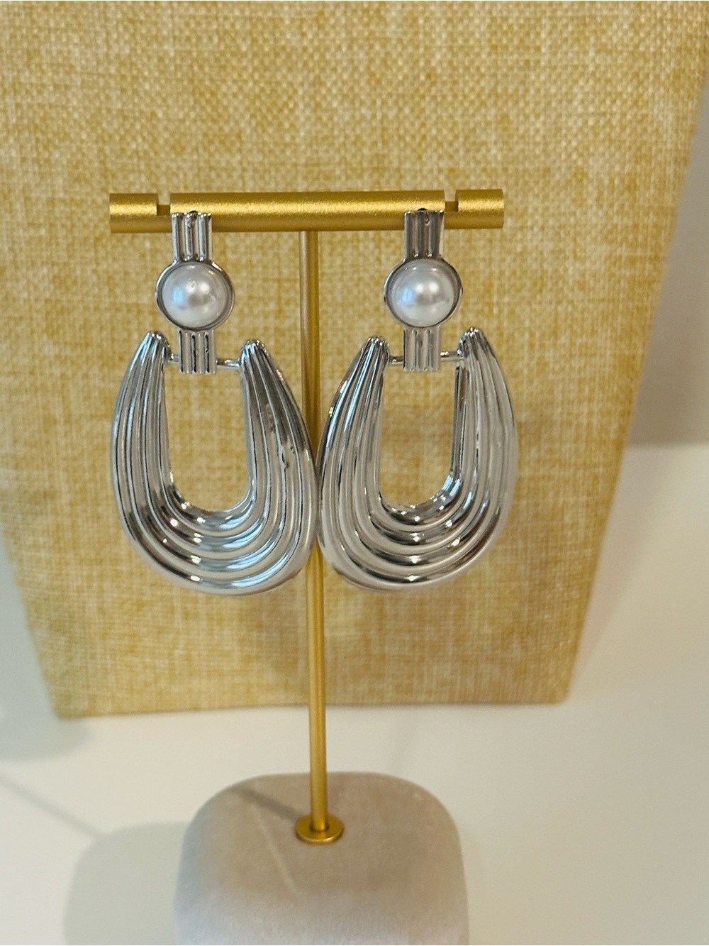 Fashion Jewelry Silver-Tone Hoop Drop Earrings with Pearl Top